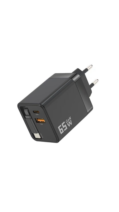 ⏳65W hurtigladende telefonladerblokk med uttrekkbar 80 cm type-C-kabel