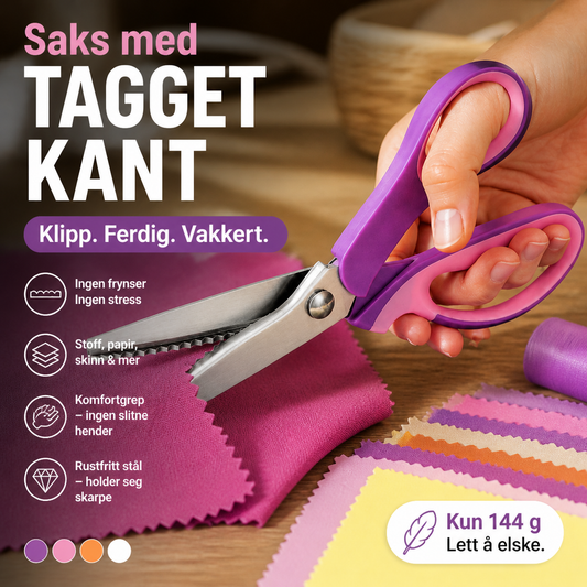 📢📢 50 % RABATT!! 🥳✨ Multifunksjonell sikksakksaks – tagget saks ✂️🧵