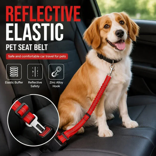 🐶🚗 Reflekterende elastisk sikkerhetsbelte for kjæledyr – justerbart bilbånd med støtdempende buffer