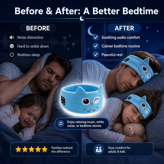 🥳 2026 HETTSALG 🥳 💞 Over 50 000 solgt! 🎧😴 Bluetooth-pannebånd for barn – 2-i-1: mykt pannebånd og sovemaske. Perfekt til reising eller lur. 🧸✨