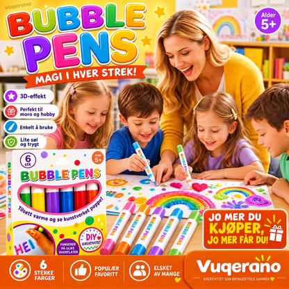 ⏰Kjøp 1 få 1 gratis🔥BEGRENSET TID: bare 89,99 kr!🎨 Bubble Pens – 6 Farger med Varmeaktivert 3D-Effekt