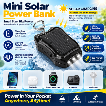 ☀️ 50 % RABATT NÅ! 1200 mAh solcelledrevet bærbar lader med nøkkelring og lommelykt – ideell som nødstrømkilde for camping og fotturer 🏕️