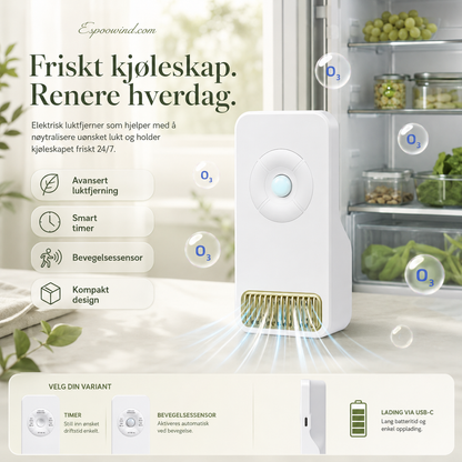 🥳 HETTSALG! Elektronisk luktfjerner for kjøleskap 🧊✨