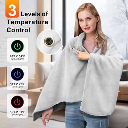 🔥 USB-oppvarmet sjal 🧶 Bærbar varmeponcho med 3 varmenivåer, maskinvaskbar og varm for hjem, kontor og reise