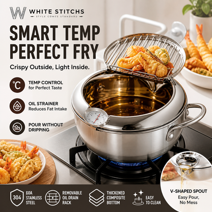 🍤 TIDSBEGRENSET – 50 % RABATT! ⚡ 201 rustfritt stål tempura-frityrkjele – termometer, avrenningsrist, dyp kropp ✨
