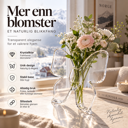 🦋 Gjennomsiktig sommerfuglvas – krystallklar plast, stabil base. Perfekt til blomster, bordpynt og gaver! ✨💐