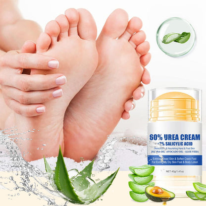 🦶 50% RABATT! Fuktighetsgivende & Sprekksalve for Føtter – 60% Urea & Aloe Vera! ✨ Fjerner Død Hud & Grov Hud – Gir Myke, Glatte Føtter. 🧴 40g – Ikke-fettende & Rask Absorpsjon.