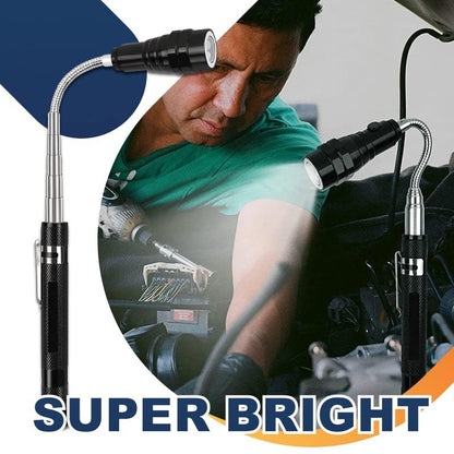 🔦 23% RABATT! Multifunksjonell Magnetisk Teleskopisk Lommelykt – 360° Fleksibel Svanehals & Sterk Magnetspiss! ✨ Forlenges fra 16,7 til 56,2 cm – Perfekt for Bilreparasjon & DIY. 🔋 4 LR44 Batterier Inkludert