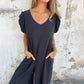 💖Begrenset salg 50% OFF💖V-hals leopardmønstret og ensfarget jumpsuit for kvinner