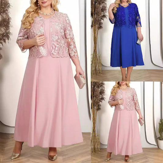 👑 Haute Couture luksus | Blonder brodert jakke × satin solid kveldskjole sett