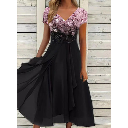 🌞Summer Essentials👗 Women's Summer V-Neck Printed Patchwork Dress
