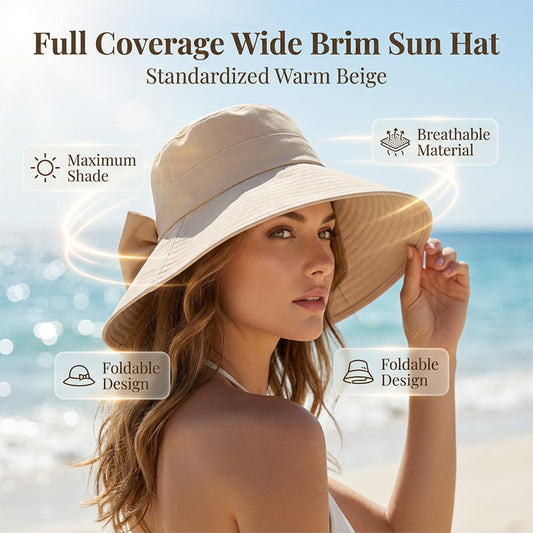 👒 BEGRENSET TILBUD – 50 % RABATT! ✨ Damehatt med bred brem og sløyfe – Sammenleggbar, 360° beskyttelse 🎀