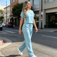 ⏰🔥 TIDSBEGRENSET – 50% RABATT! 🔥 Avslappet 2-delt sett for kvinner – kortermet topp og vidbenede bukser 👚👖