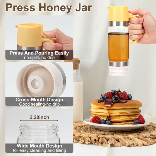 💥 SISTE DAG – 60% RABATT! 🍯✨ 9 oz (255 ml) dryppfri glassdispenser for honning & sirup – perfekt til søte pålegg uten søl! 🍯🧴