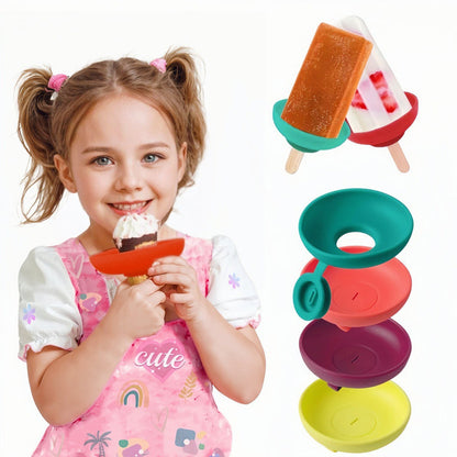 🍦 50% RABATT! 4-PAKK Droppfri Silikonholder for Ispinne & Softis – Perfekt for Barn! 💧 Fanger opp Hver Dråpe, Holder Barna & Klærne Rene – BPA-fri & Oppvaskmaskinsikker. 🎨 Morsomme Farger