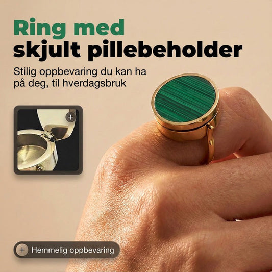 💄 2-i-1 Unisex Ring med Skjult Rom – Oppbevar Piller eller Lipgloss Diskret & Stilig! ✨ Rustfritt Stål & Elegant Akrylinnlegg – Perfekt for Hverdag, Reiser & Nødsituasjoner.