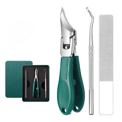 🦶 3-delt Profesjonelt Negleklippersett – Presisjonsklipp for Tykke Tånegler! ✂️ Skaper Rene & Glatte Kanter Uten Sprekker. 🔧 Inkluderer Dobbeltsidig Løfter & Fil – Perfekt for Hjemmebruk & Reiser.