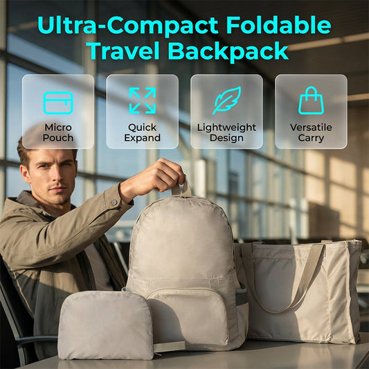 🎒 Sammenleggbar Lett Reise Ryggsekk – Komprimeres til Liten Pung & Utvides til Stor Dagsekk! ✨ Vanntett & Rivesikker – Perfekt for Reiser, Hverdag & Tur. 💪 160g – Bær Komfortabelt Hele Dagen.