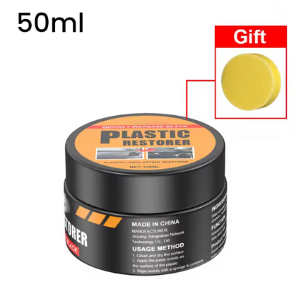 🚗 Multifunksjonell Bilplast Restorer Voks – Gjenskinn & Beskytt Slitte Plastoverflater! ✨ UV-Beskyttelse & Vannavvisende – Perfekt for Interiør & Eksteriør. 🧽 Inkludert Applikatorsvamp