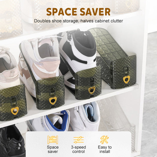 👟 Justerbar Dobbeltlags Skohylle – Dobbel Oppbevaring på Lite Plass! ✨ 3 Høydeinnstillinger – Passer Alle Skotyper. 🛡️ Anti-skli Overflate – Holder Skoene På Plass.