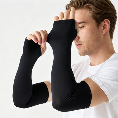 ☀️ Menns Kjølende Høyelastiske Armmuffer – Blokkerer 99% UV-stråler! ✨ Øyeblikkelig Kjøling – Pustende & Svetttransporterende. 💪 Perfekt for Løping & Sykling
