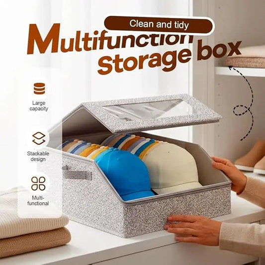 🎩 Stabelbar Hatteoppbevaringsboks med Klart Vindu – Plass til 24 Hatter & Stables Sikkert! ✨ Støvsikker Glidelåslukking – Perfekt for Garderoben & Reising. 🔍 Klart Vindu for Rask Oversikt – Kjøp 3 for 10% Ekstra Rabatt! 🏠