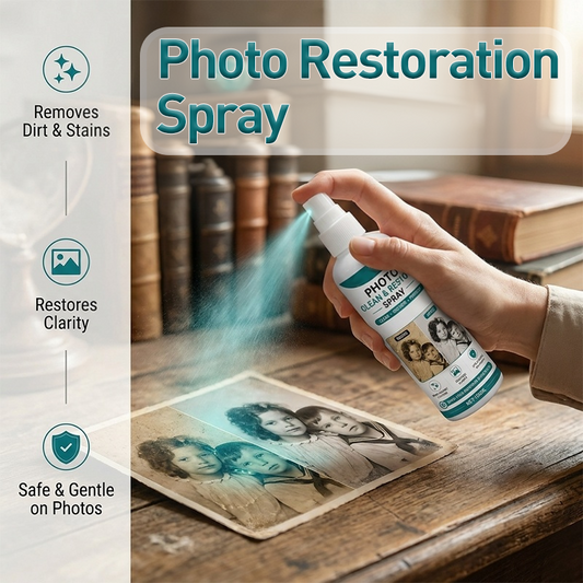 🖼️ Fotorens & Restaureringsspray – Gjenopprett Gamle & Skitne Bilder! ✨ Fjerner Støv & Flekker – Perfekt for Fotografier & Papir. 🧴 Skånsom Formel – Kjøp 3 for 10% Ekstra Rabatt! 📸
