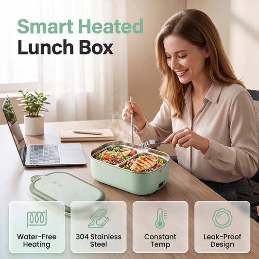 🍱 50% OFF NOW! 🔥 Portable Electric Heated Lunch Box – Water-free warming, dual compartments & 304 stainless steel – Healthy hot meals anywhere, anytime 🥢