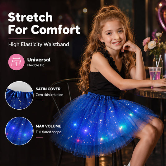 🏆 Siste dag med 50 % rabatt!🎁 LED-opplyst tutuskjørt med paljetter – stjernemønstret prinsesseskjørt i mesh for jenter og voksne