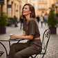 Damesett med off-shoulder topp og bukse – 2 deler
