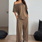Damesett med off-shoulder topp og bukse – 2 deler