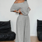 Damesett med off-shoulder topp og bukse – 2 deler