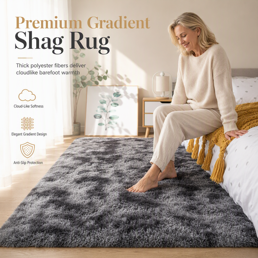 🛋️ 50 % RABATT! ✨ Tykket plysj­teppe med lang lugg – førsteklasses gradient­tie-dye-design, varmeisolerende polstring og sklisikker bakside – koselig komfort for alle rom 🏠