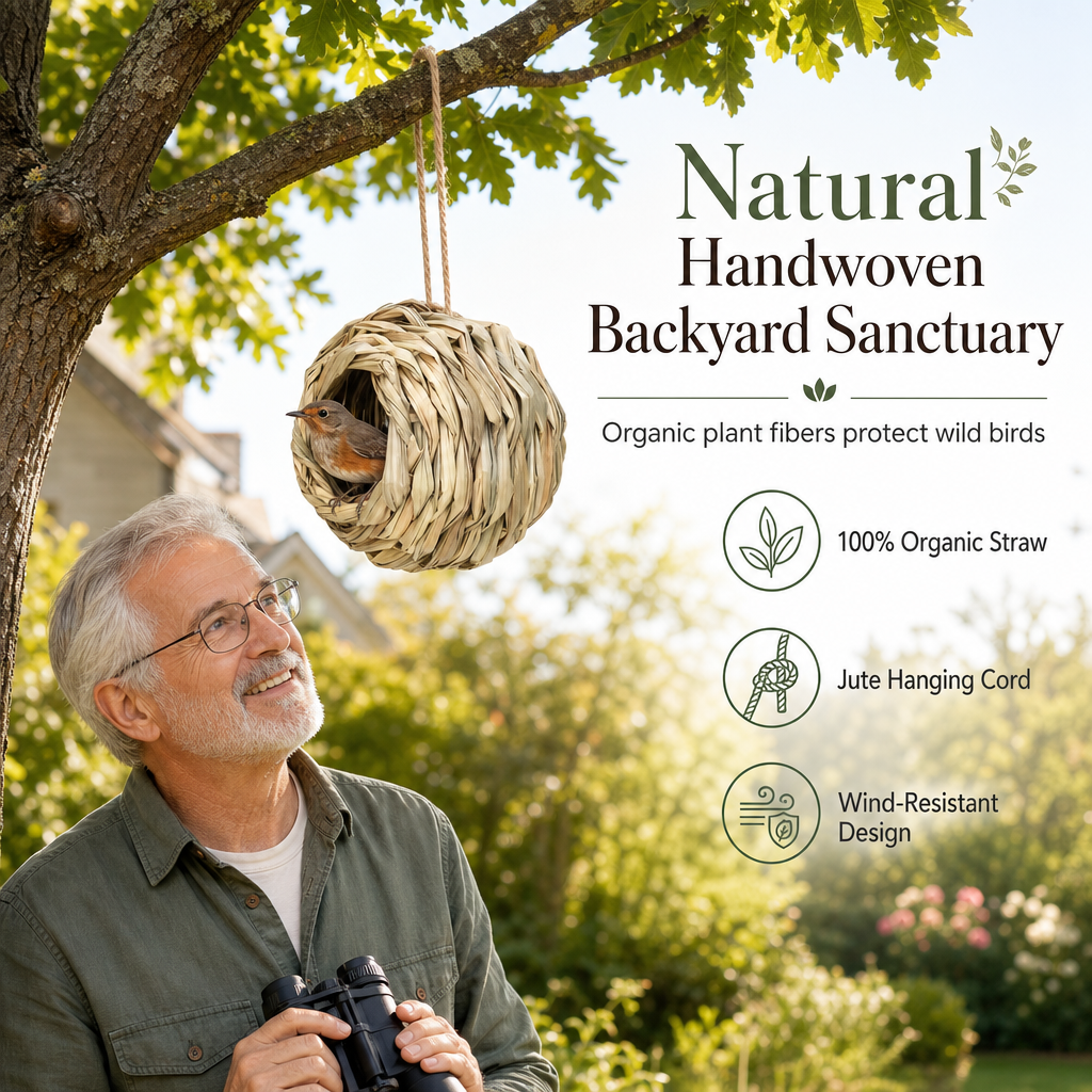 Handwoven Straw Bird Shelter – product image