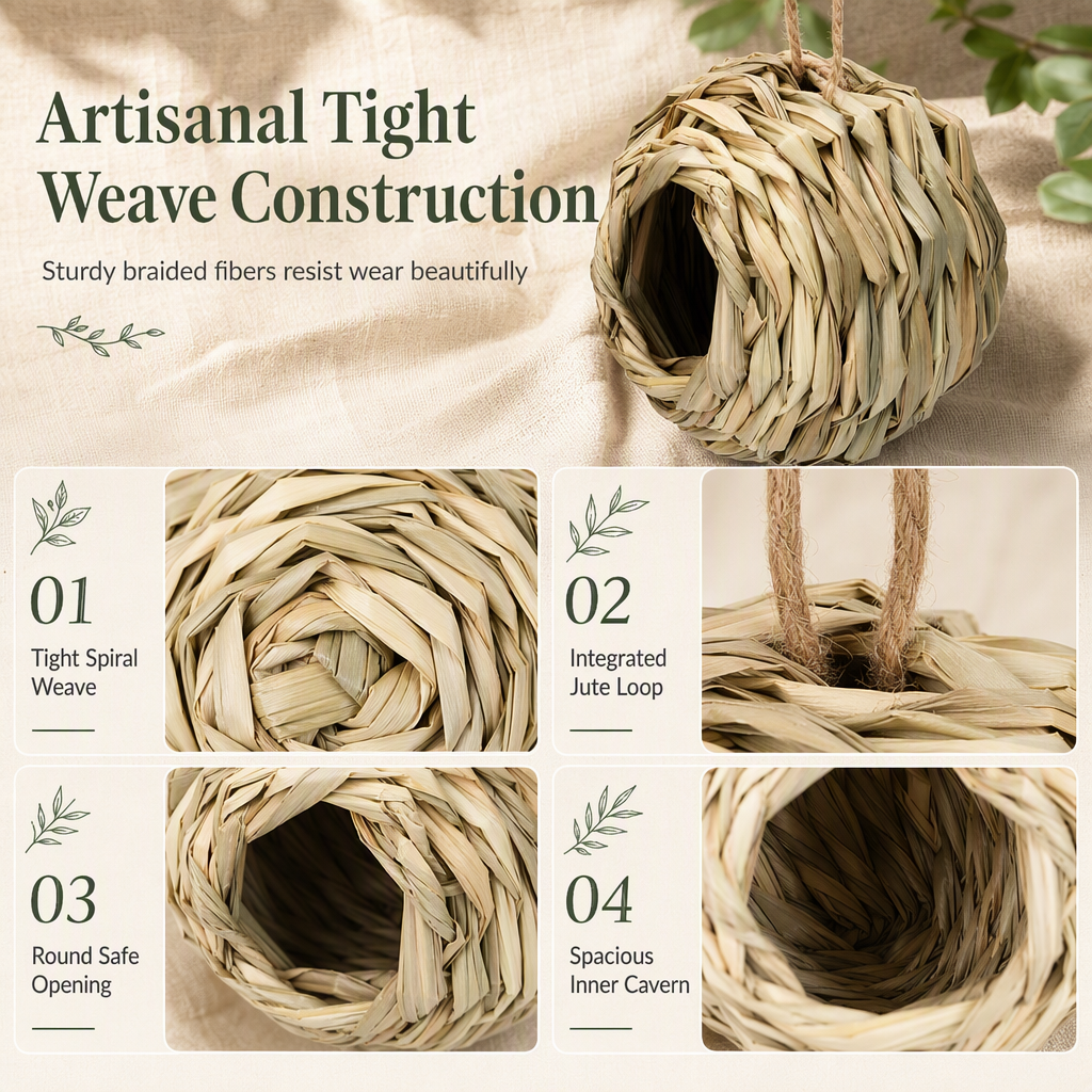 Handwoven Straw Bird Shelter – product image