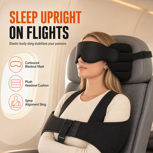 Integrert reisepute i memory foam og 3D blackout-sovemaske-sett for nakkestøtte på reise